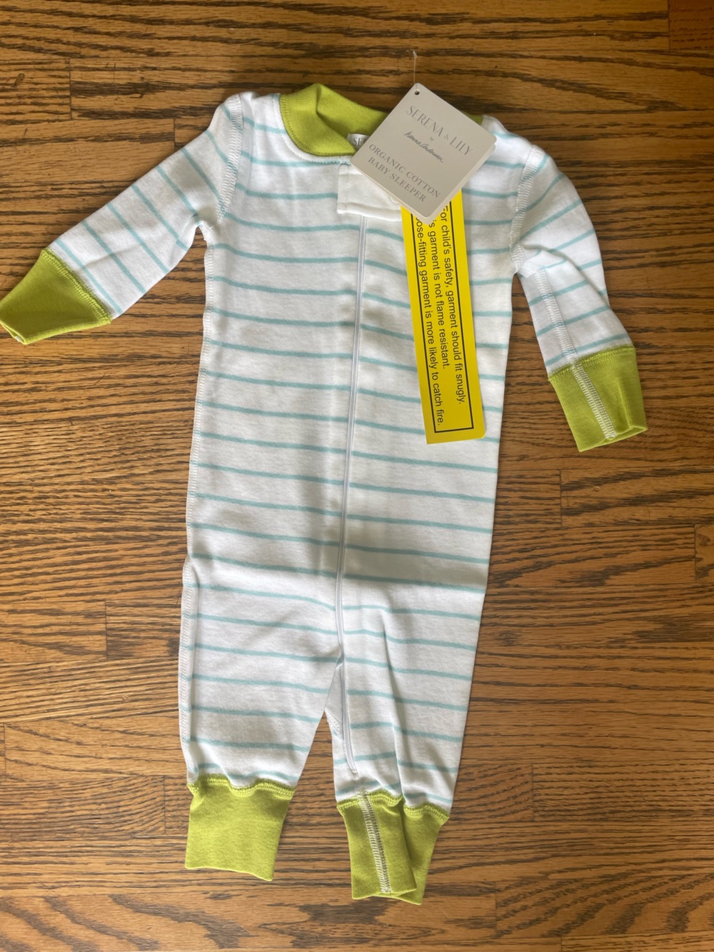 NWT SERENA & LILY Organic Cotton Baby Sleeper. Auqua Stripes. 0-6 months. - Picture 7 of 7